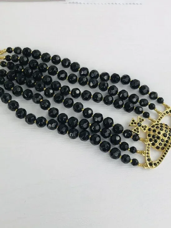 NEW Vivienne Westwood Three Row Pearl Bas Relief Choker in Black - Picture 6 of 12